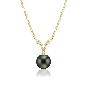 Tahitian Black Pearl Rabbit Bail Diamond Pendant 9mm