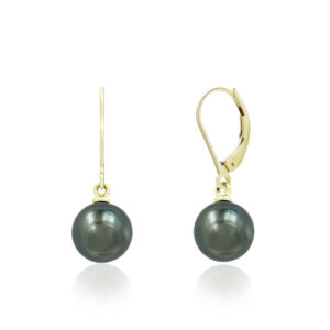 Tahitian Black Pearl Leverback Earrings 11mm - 14K White Gold Hawaiian Jewelry