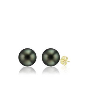 Gold Tahitian Black Pearl Stud Earrings 11mm - 14K Yellow Gold Hawaiian Jewelry