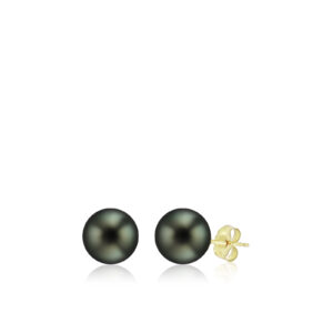 Tahitian Black Pearl Stud Earrings 9mm - 14K Rose Gold Hawaiian Jewelry