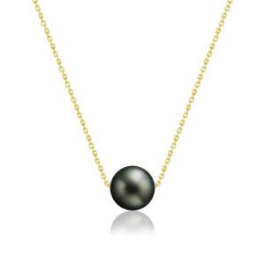 Tahitian Black Pearl Floater Necklace - 14K Yellow Gold Hawaiian Jewelry