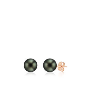 Tahitian Black Pearl Stud Earrings 8mm - 14K Rose Gold