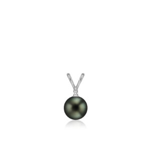 Tahitian Black Pearl Rabbit Bail Diamond Pendant 8mm
