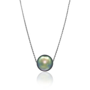 Tahitian Black Pearl Floater Necklace in White Gold