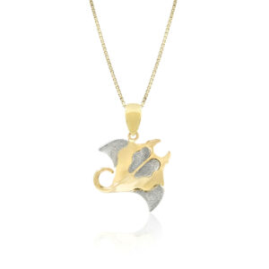 Two Tone Gold Manta Ray Pendant - 14K Yellow Gold Pendants Hawaiian Jewelry