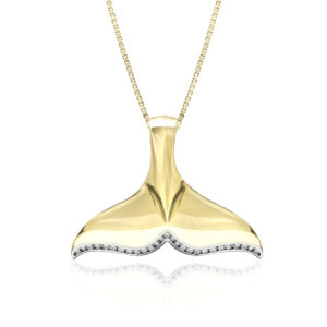 14K Gold Whale Tail Diamond Pendant - 14K Yellow Gold Hawaiian Jewelry