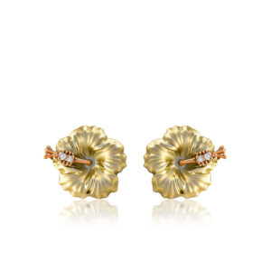 Two Tone Hibiscus Diamond Earrings