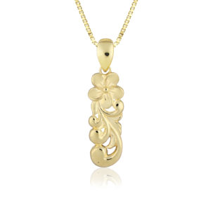 Plumeria Scroll Pendant - 14K Yellow Gold Hawaiian Jewelry