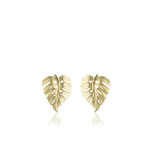 15mm Monstera Vine Post Earrings - 14K Yellow Gold Hawaiian Jewelry