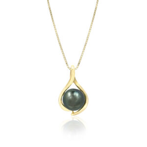 Gold Tahitian Black Pearl Paʻa Pendant - 14K White Gold Hawaiian Jewelry