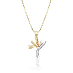Tri Color Gold Bird of Paradise Pendant 15mm - 14K Yellow Gold Pendants Hawaiian Jewelry