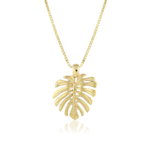 Monstera Leaf Pendant in Yellow Gold 22mm - 14K Yellow Gold Hawaiian Jewelry
