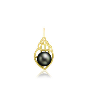 Conch Shell Pendant with 9mm Tahitian Pearl - 14K Yellow Gold Hawaiian Jewelry