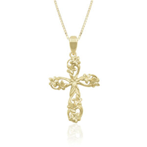 Plumeria Cross Pendant - 14K Yellow Gold Hawaiian Jewelry