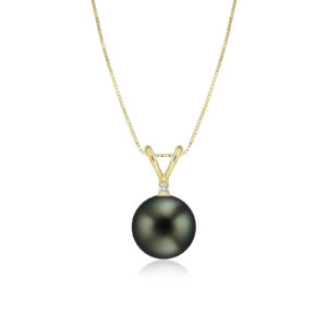 Tahitian Black Pearl Rabbit Bail Diamond Pendant 10mm - 14K Rose Gold Hawaiian Jewelry