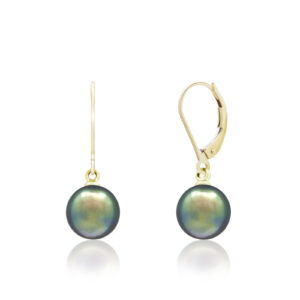 Tahitian Peacock Pearl Leverback Earrings 9mm - 14K Yellow Gold Hawaiian Jewelry