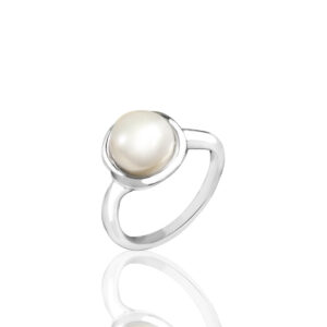 Sterling Silver Freshwater Pearl Circle Frame Ring - Bracelets Hawaiian Jewelry