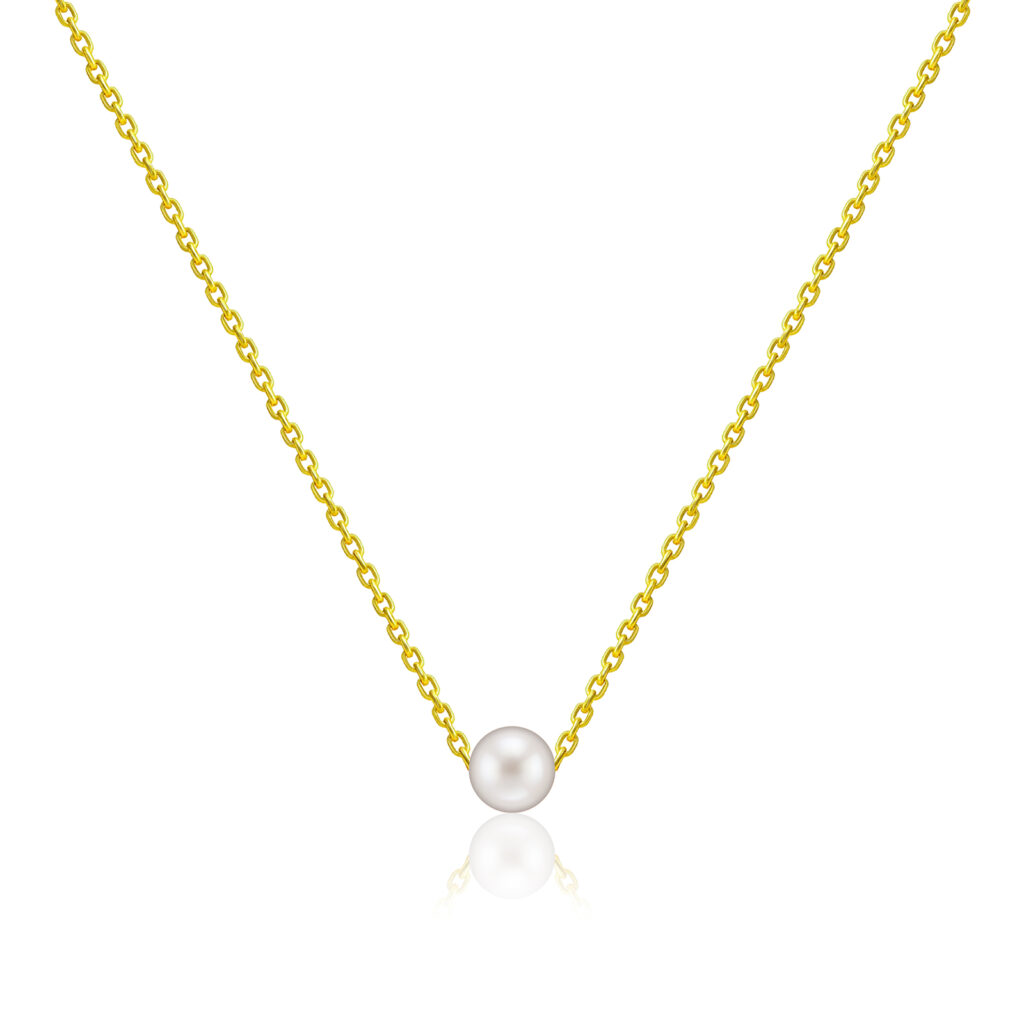 4.5mm White Freshwater Pearl Pendant with 13″ Adjustable Cable Chain - 14K White Gold Hawaiian Jewelry