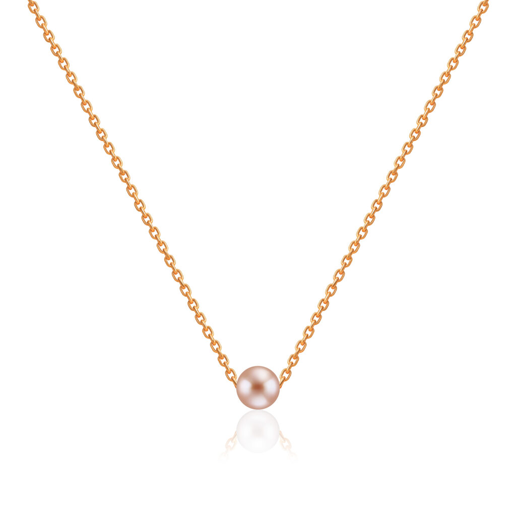 4.5mm Pink Freshwater Pearl Pendant with 13″ Adjustable Cable Chain - 14K White Gold Hawaiian Jewelry