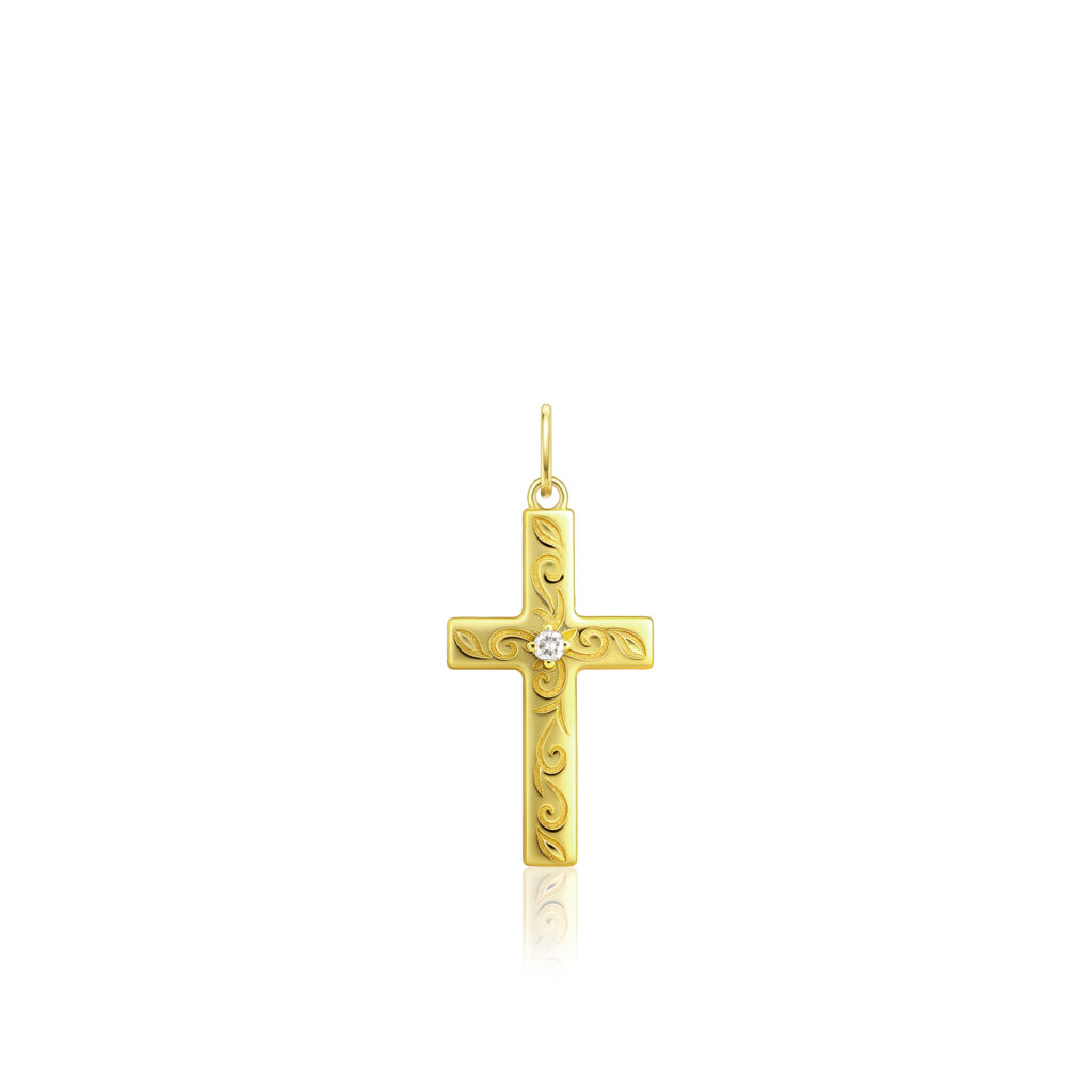 Diamond Hawaiian Cross Pendant - 14K Yellow Gold Hawaiian Jewelry