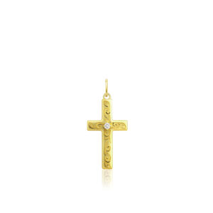 Diamond Hawaiian Cross Pendant - 14K Yellow Gold Hawaiian Jewelry