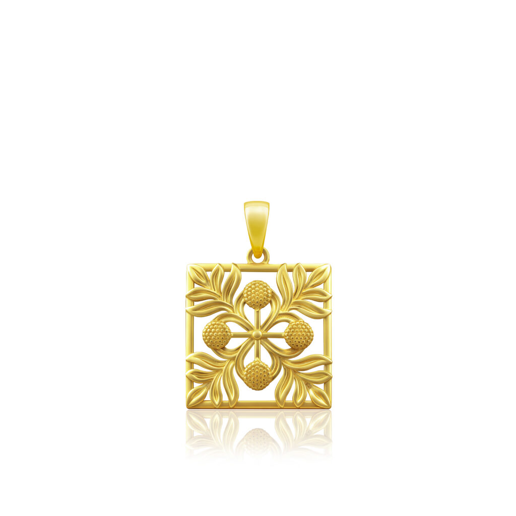 Hawaiian Quilt Pendant - 14K Yellow Gold Hawaiian Jewelry