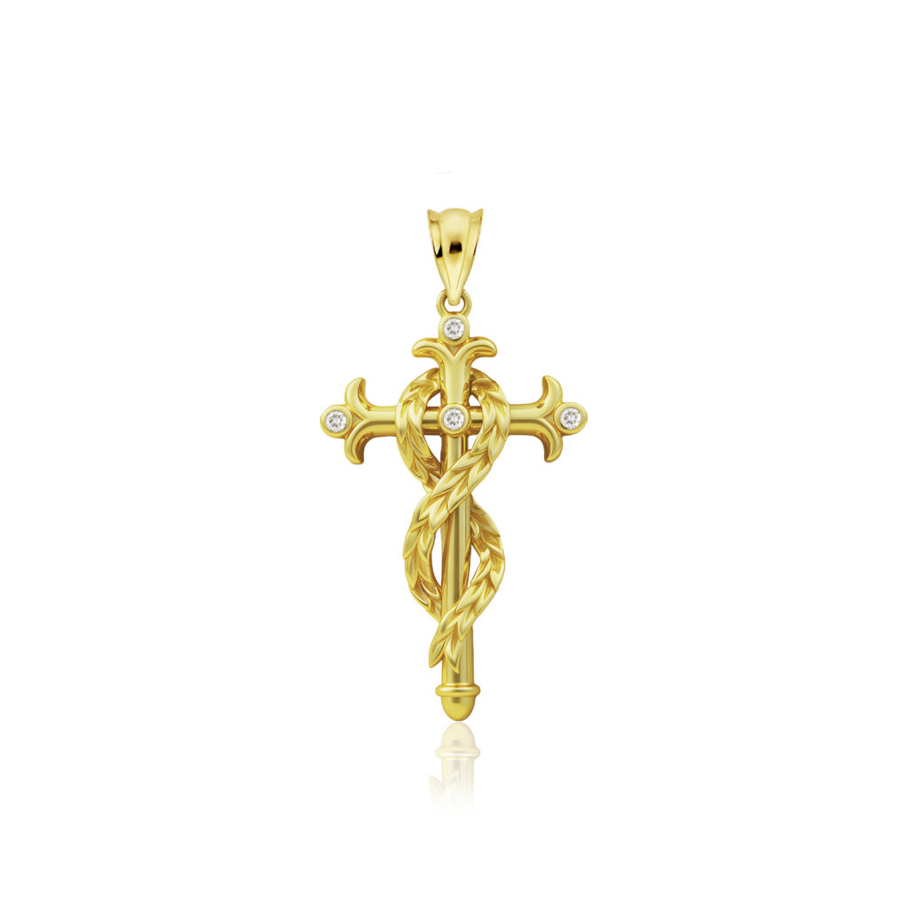 Maile Cross Diamond Pendant - 14K Yellow Gold Hawaiian Jewelry