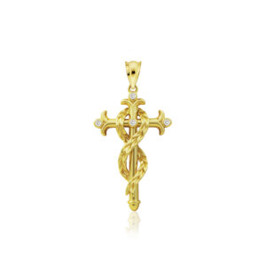 Maile Cross Diamond Pendant - 14K Yellow Gold Hawaiian Jewelry