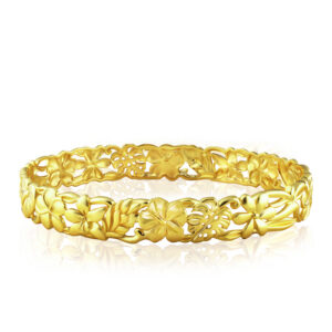 10mm Island Flower Scalloped Bangle - 14K Yellow Gold Hawaiian Jewelry
