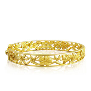 10mm Island Flower Hinge Bangle - 14K Yellow Gold Hawaiian Jewelry