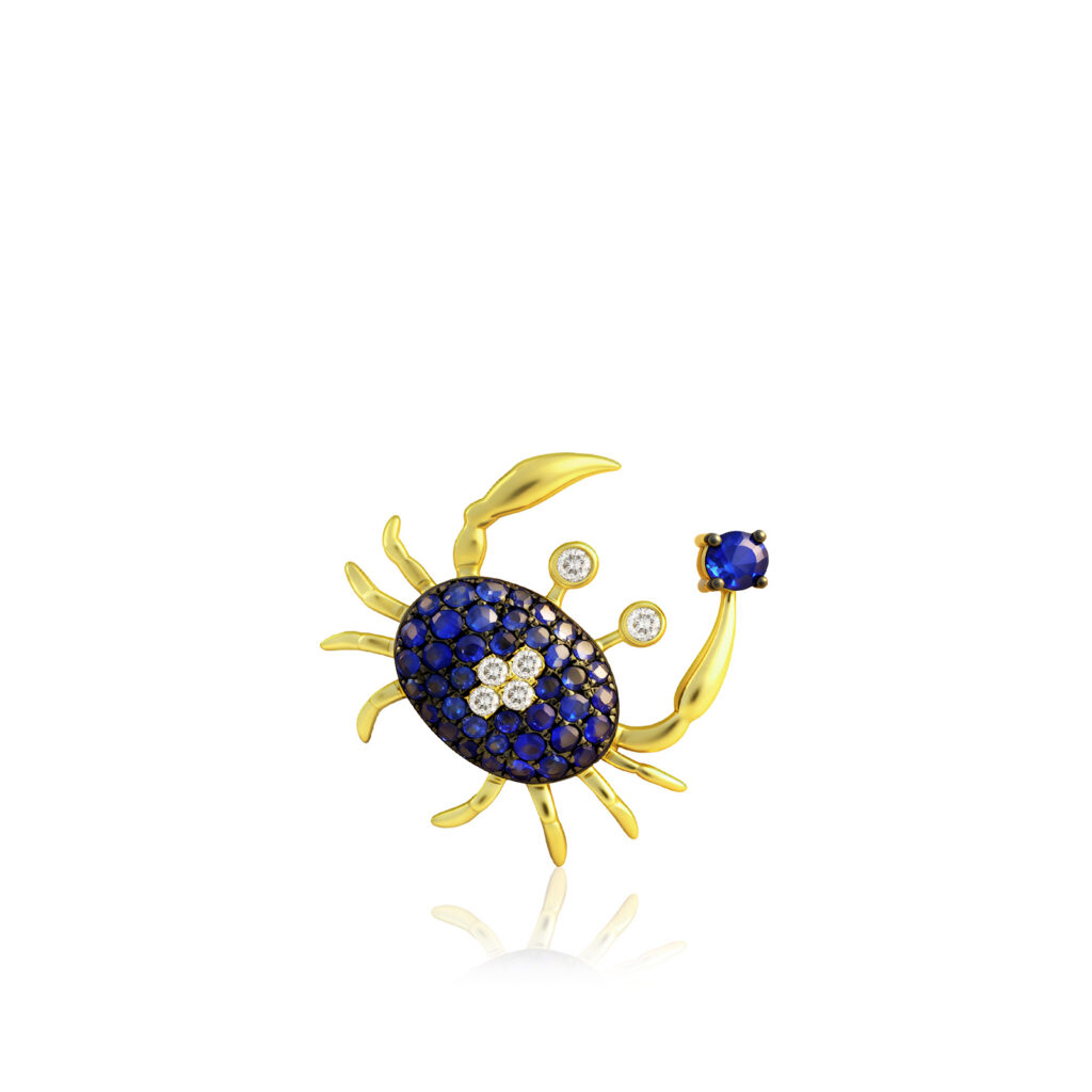 Blue Sapphire Crab Pendant in Yellow Gold - 14K Yellow Gold Hawaiian Jewelry
