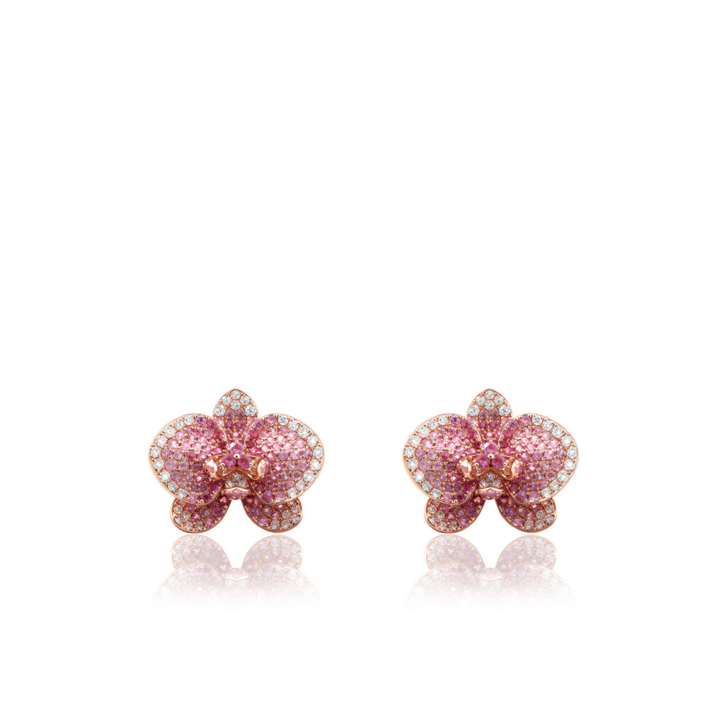 Ombre Orchid Latchback Earrings in Rose Gold - 14K Rose Gold Hawaiian Jewelry
