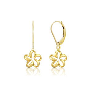 Floating Plumeria Leverback Earrings in Yellow Gold 10mm - 14K Yellow Gold Hawaiian Jewelry