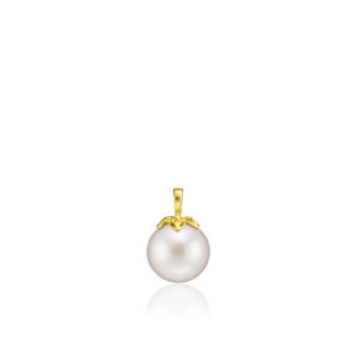 Gold Plumeria Pendant with 8mm White Freshwater Pearl