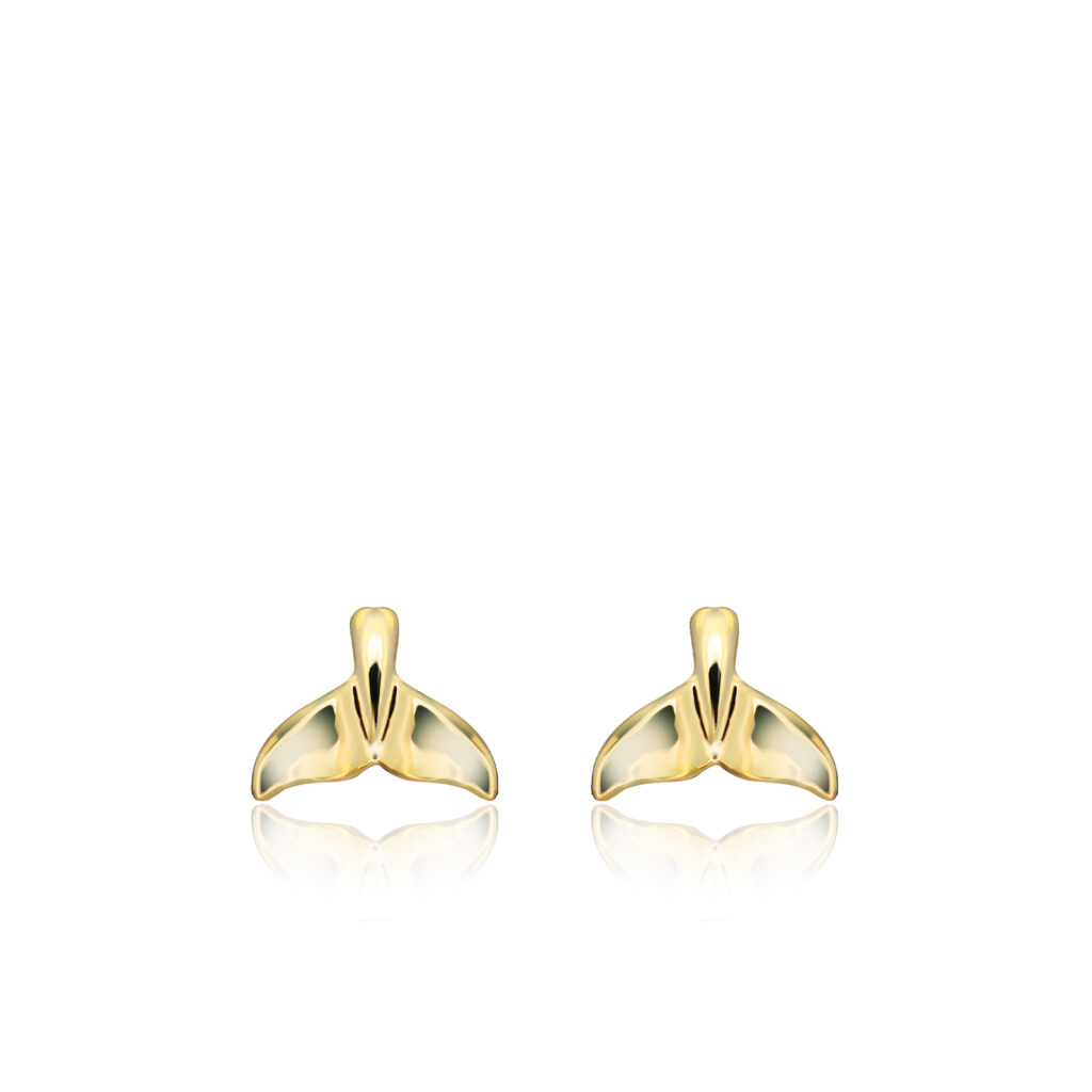 Mini Gold Whale Tail Earrings - 14K Yellow Gold Hawaiian Jewelry
