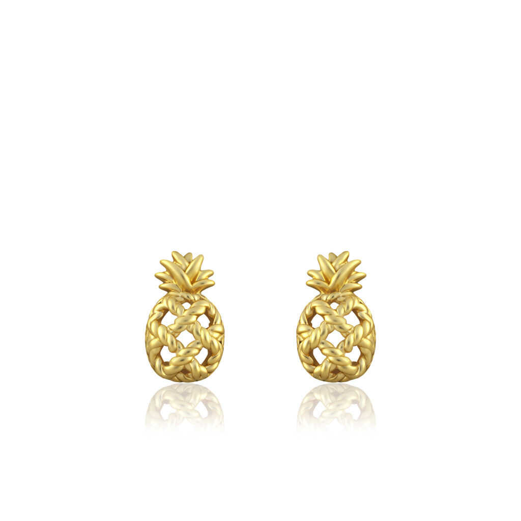 Mini Pineapple Stud Earrings - 14K Yellow Gold Hawaiian Jewelry