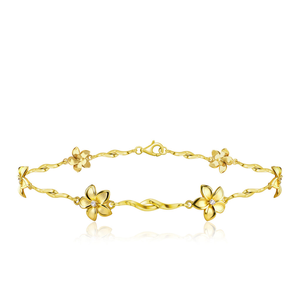 Plumeria Vine Bracelet 7mm - 14K Rose Gold Hawaiian Jewelry