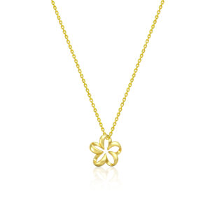 Floating Plumeria Charm Necklace with 13″ Cable Chain - 14K Yellow Gold Hawaiian Jewelry