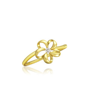 Floating Plumeria Diamond Ring 10mm - 14K Yellow Gold Hawaiian Jewelry
