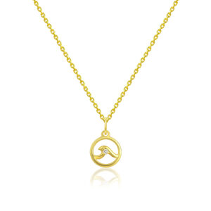 Diamond Wave Necklace with 13″ Cable Chain - 14K Yellow Gold Hawaiian Jewelry