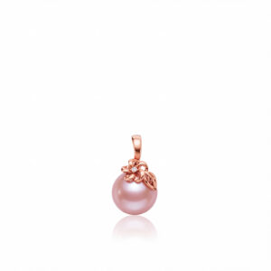 Plumeria Leaf Pink Pearl Diamond Pendant 9mm