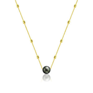 9mm Tahitian Black Pearl Pendant with Adjustable Ovalina Chain - 14K Yellow Gold Hawaiian Jewelry