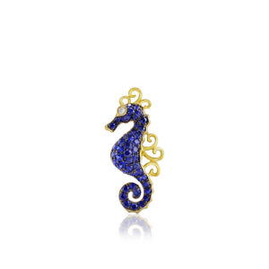 Gold Curls Blue Sapphire Seahorse Pendant