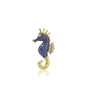 Gold Tail Blue Sapphire Seahorse Diamond Pendant
