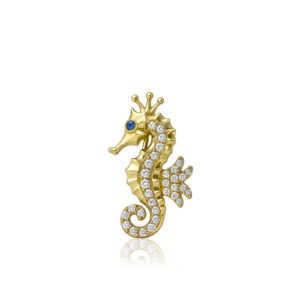 Gold Diamond Blue Sapphire Eye Seahorse Pendant