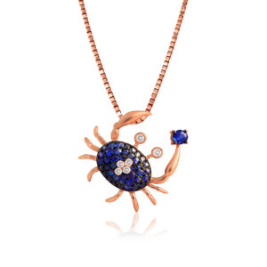 Blue Sapphire Crab Pendant in Rose Gold - 14K Rose Gold Hawaiian Jewelry
