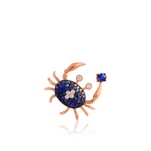 Blue Sapphire Crab Pendant in Rose Gold