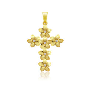 Diamond Plumeria Cross Pendant