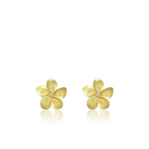 Queen Plumeria Diamond Stud Earrings 10mm - 14K White Gold Hawaiian Jewelry