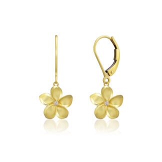 13mm Diamond Leverback Plumeria Earrings